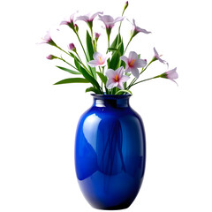 Elegant cobalt blue vase with delicate pink flowers.