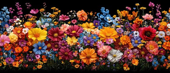 Vibrant flower arrangement on black background