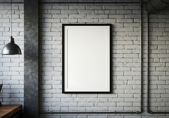 Blank frame mockup on brick wall interior design for art presentation