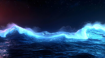 Fototapeta premium Abstract Digital Glowing Waves At Night