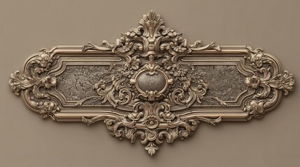 Ornate bronze rectangular frame on muted taupe background, timeless antique decor, elegant metal detailing, high-resolution