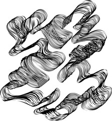 Textured circular outline with multiple protruding curves forming a complex flowing border.