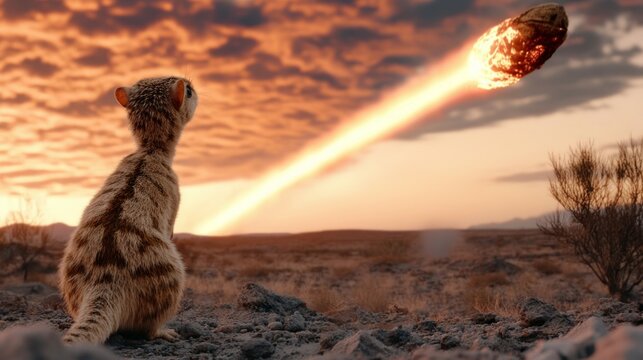 The moment when the meteorite that wiped out the dinosaurs hit the earth. The moment when the meteorite hit the earth through the eyes of a small rodent that would eventually evolve into a human.