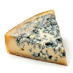 A wedge of blue cheese, isolated on white background