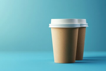 Two Coffee Cups on Blue Background Perfect for Cafe and Beverages