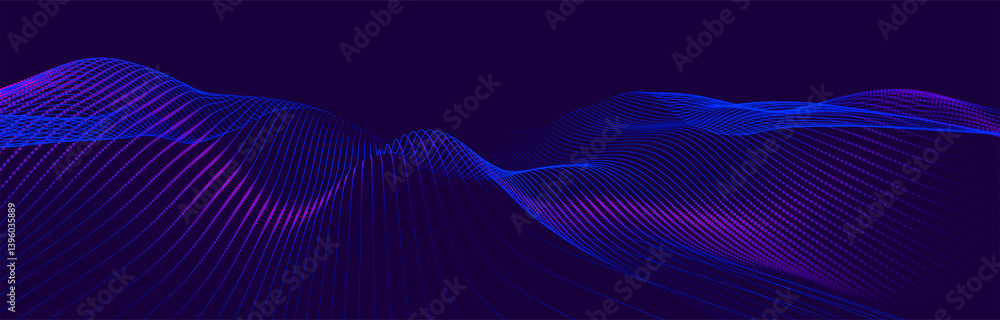Poster futuristic dot wave. abstract digital particle wave. technology background. colored musical wave. da