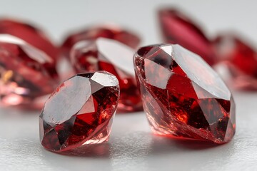 Bold red facets diamonds over white surface  
