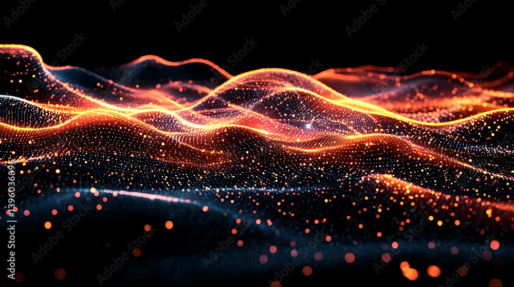 Poster abstract glowing particle waves