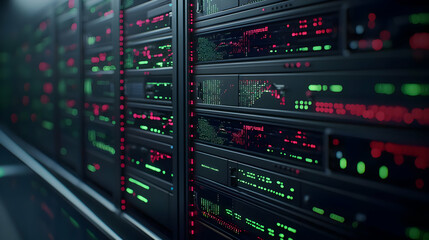Naklejka premium Close Up Of Illuminated Server Rack
