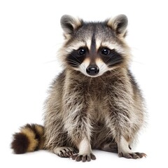 Cute, alert raccoon, sitting, facing front