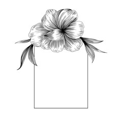 Obraz premium Floral Rectangle Frame with Hibiscus Composition. A floral rectangle frame featuring a realistic hibiscus composition, perfect for branding, packaging, and elegant invitations.