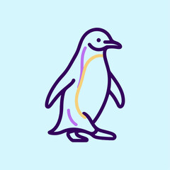 Cartoon penguin enjoying ice cream on ice, cute and playful design with nature elements