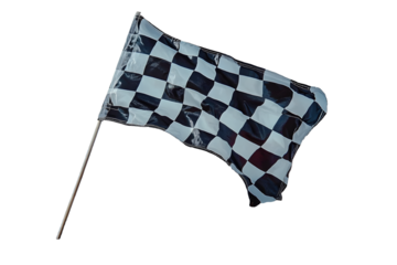 Checker flag waving at the finish line during race, png