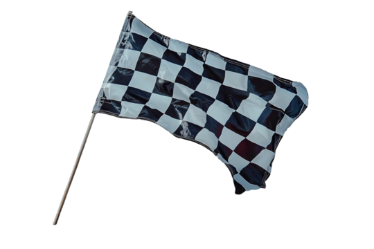 Checker flag waving at the finish line during race, png
