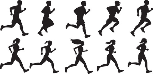 Dynamic Runner Silhouette Set — Vector Runners in Various Poses for Fitness, Sports, Marathon, Exercise, and Athletic Design Projects