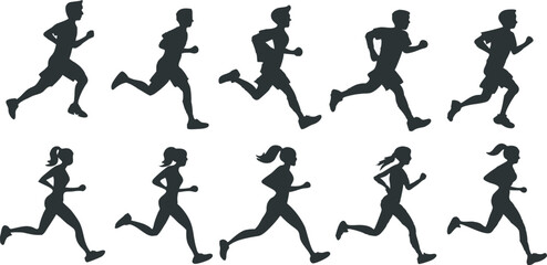 Dynamic Runner Silhouette Set — Vector Runners in Various Poses for Fitness, Sports, Marathon, Exercise, and Athletic Design Projects