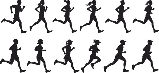 Dynamic Runner Silhouette Set — Vector Runners in Various Poses for Fitness, Sports, Marathon, Exercise, and Athletic Design Projects