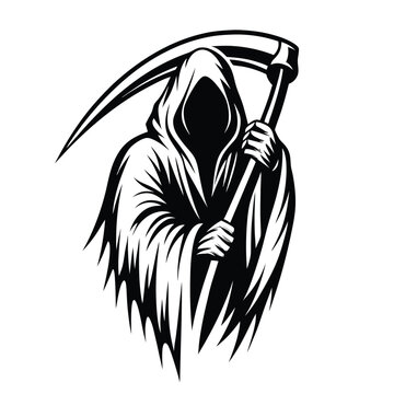 recommend clip art: Grim Reaper Silhouette with Scythe, Death Figure in Cloak, Isolated Black Shape