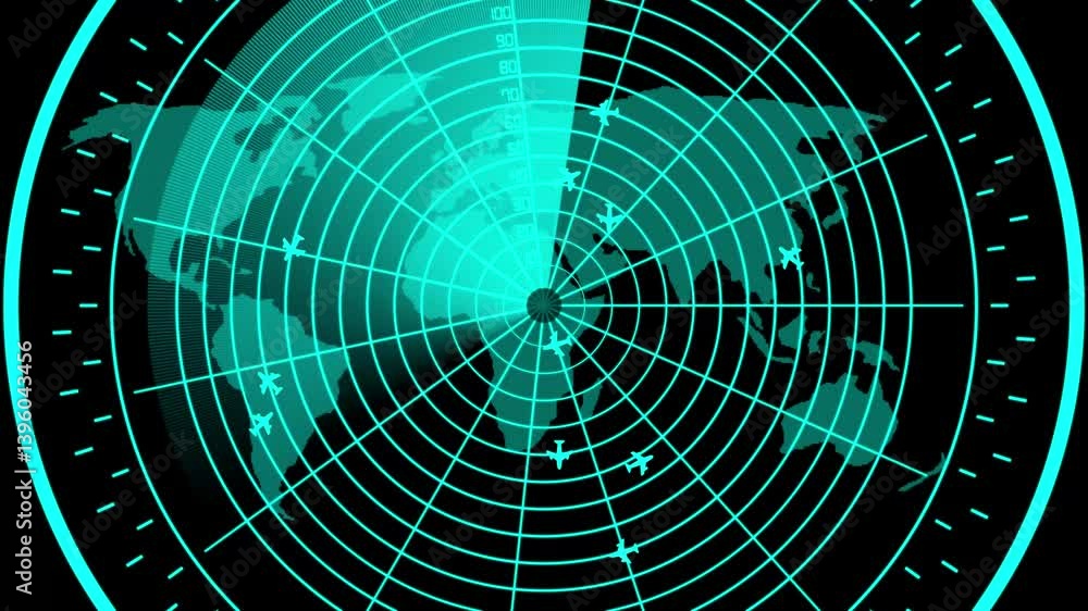 Poster abstract hud radar navigation is looking for objects, an air traffic control tower equipped with rad
