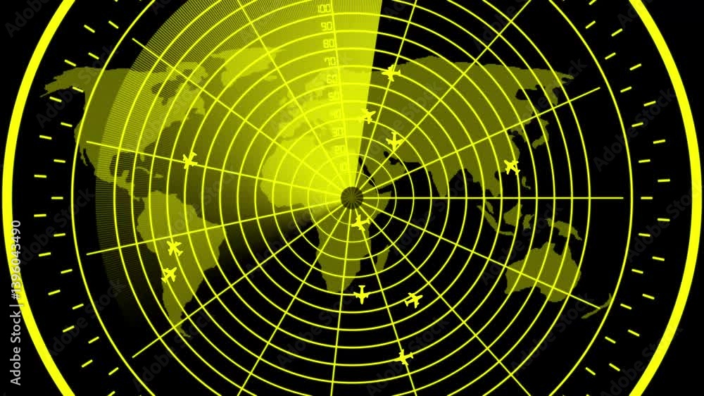 Poster abstract hud radar navigation is looking for objects, an air traffic control tower equipped with rad