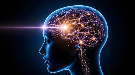 Artistic Interpretation of Human Brain with Neural Connections and Light