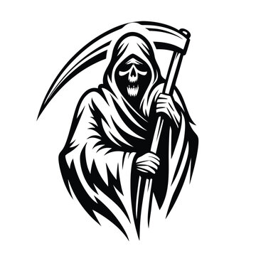 recommend clip art: Black Silhouette of Grim Reaper Holding Scythe, Death Character Mascot on White