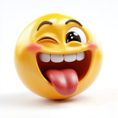Fototapeta premium Emoji sticking tongue out playfully, isolated on white background