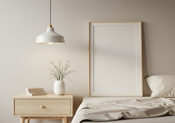 Modern bedroom interior design mockup with bed frame and bedside table