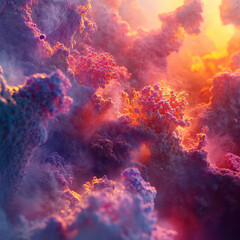 Obraz premium Abstract background with vibrant pink and orange fractal structures resembling clouds, coral reefs, or microscopic organisms, ideal for science, nature, and fantasy-themed projects exploring themes