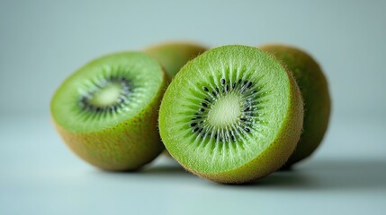 On a white background, a fresh kiwi, full of vitamins and flavor.