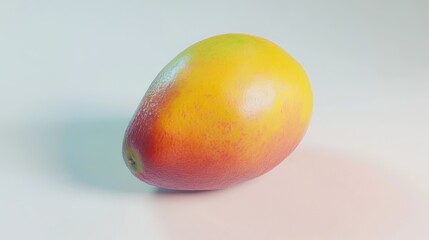 On a white background, a juicy mango, sweet and ready to eat.