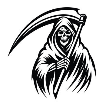 recommend clip art: Isolated Grim Reaper Holding Scythe in Black and White for Design