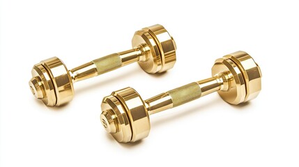Fototapeta premium On a white background, gold 3kg dumbbells, perfect for advanced strength training.