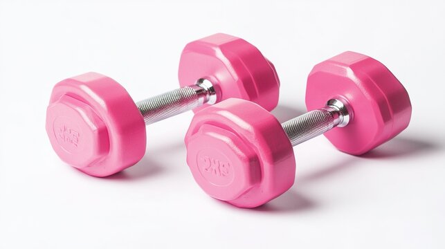 On a white background, pink 2kg dumbbells, great for endurance exercises.