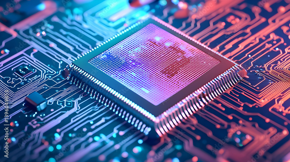 Poster close up of a microchip on a circuit board