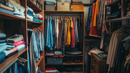 Stylish Dressing Room with Organized Wardrobe and Assorted Clothing for Modern Lifestyle