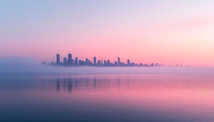 Naklejka premium Minimalist cityscape captured at sunrise, showcasing the quiet beauty urban dawn