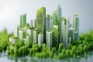 Obraz premium Abstract 3D image a clean, green cityscape, highlighting urban environmental efforts