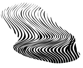 Irregularly shaped figure with flowing black and white zebra-style stripes creating a curved organic form.
