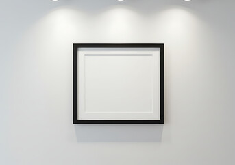 Black frame mockup on white wall with lights for art and photography