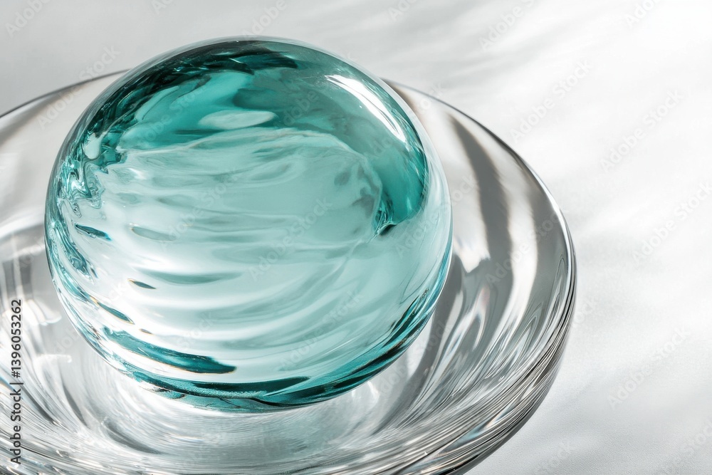 Aufkleber Glass sphere resting on a reflective surface showcasing swirling teal patterns