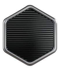 Hexagonal Metallic Label Frame with Black Stripes in 3D Render