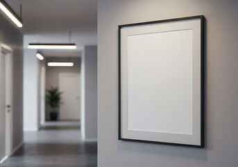 Blank frame mockup on wall in modern hallway interior for art display