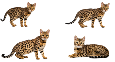 Four Felines with Spotted Coats Posing Against a White Background