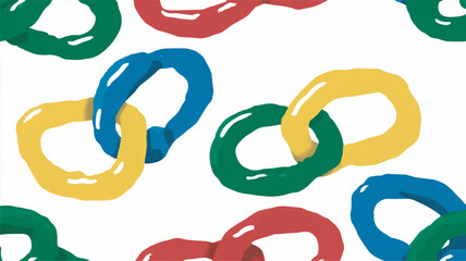 Colorful rounded rings link together on white background pattern