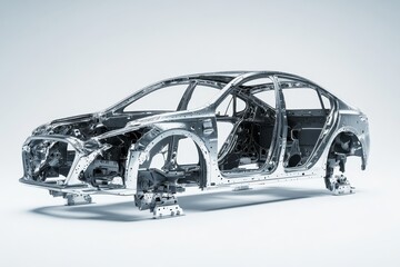 Intricate silver car frame isolated on white background with sharp focus and detailed photography