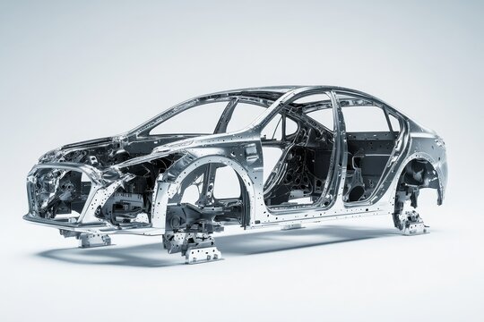 Intricate silver car frame isolated on white background with sharp focus and detailed photography
