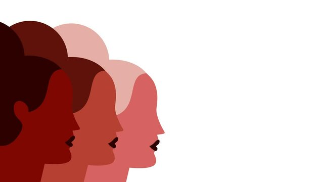 Animated illustration of three diverse women&rsquo;s faces side by side. Symbol of inclusiveness, sisterhood, unity, and empowerment. Perfect for DEI, social awareness, and women&rsquo;s rights content 
