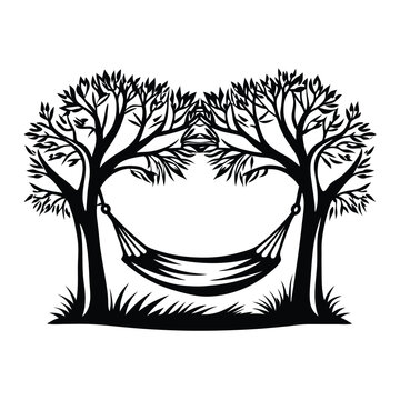 recommend clip art: Silhouette Hammock Hanging Between Trees Black and White Relaxing Outdoors Nature
