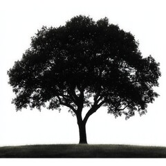 Obraz premium Silhouette of a large tree in a field, isolated on white background